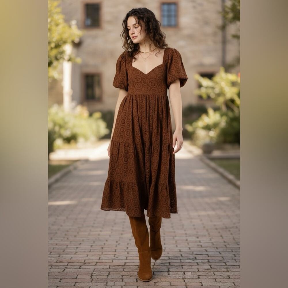 NWT SIERRA WALNUT BROWN boho floral MIDI DRESS xs Sold Out